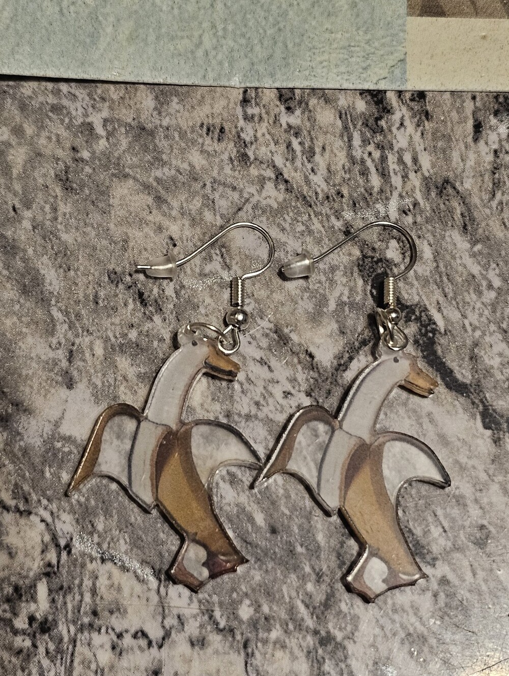 Silver Tone Banana Duck Dangle Earrings